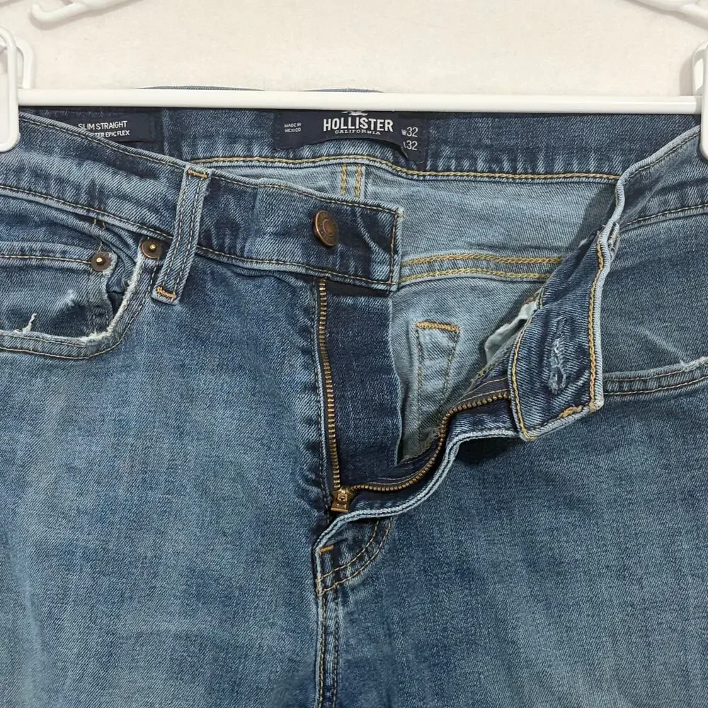 Hollister Jeans Mens 32x32 Slim Straight Leg Epic Flex Blue Stretchy Denim